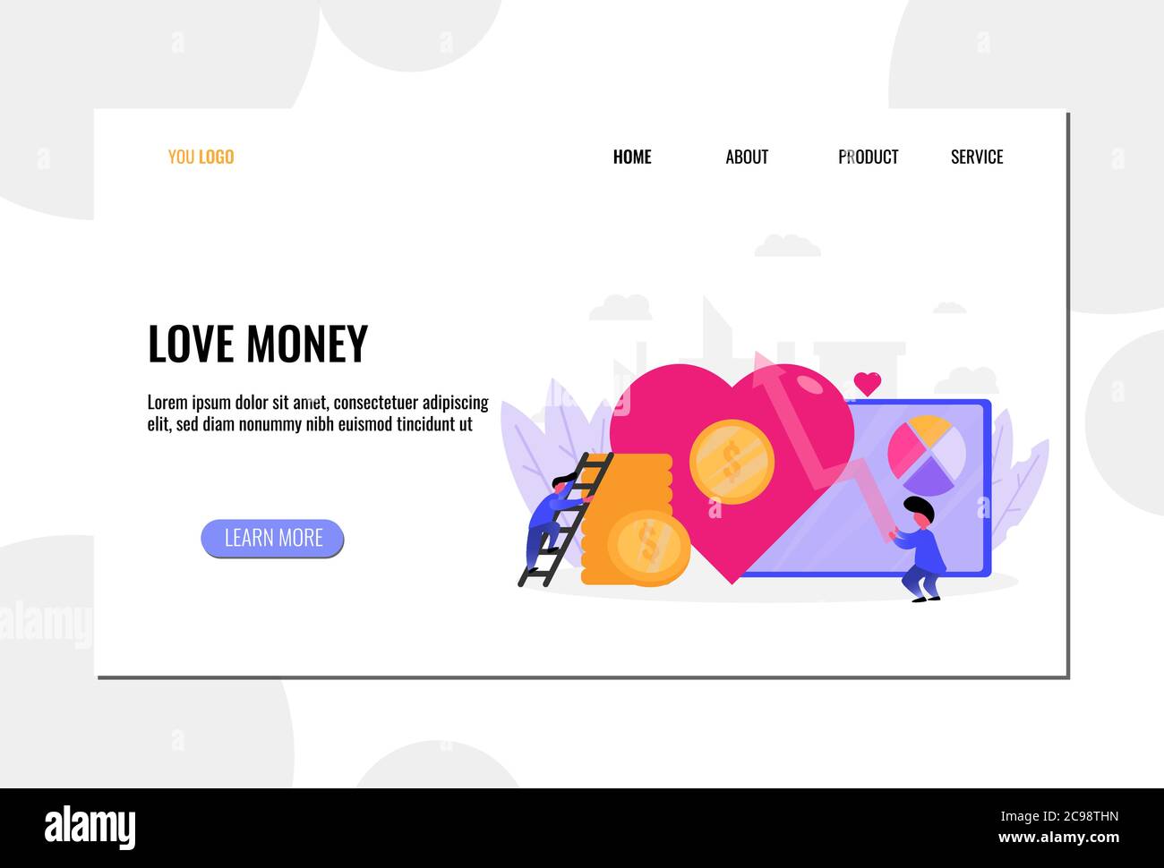 love money flat illustration.Concept of landing page.Vector design template isolated. Stock Vector