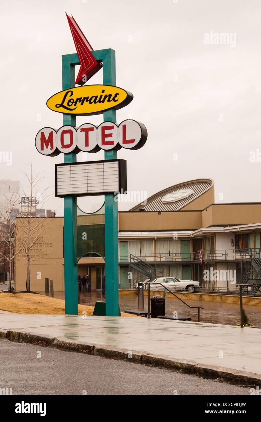 The Lorraine Motel sign at the National Civil Rights Museum where Martin Luther King was shot, Memphis, Tennessee, USA Stock Photo