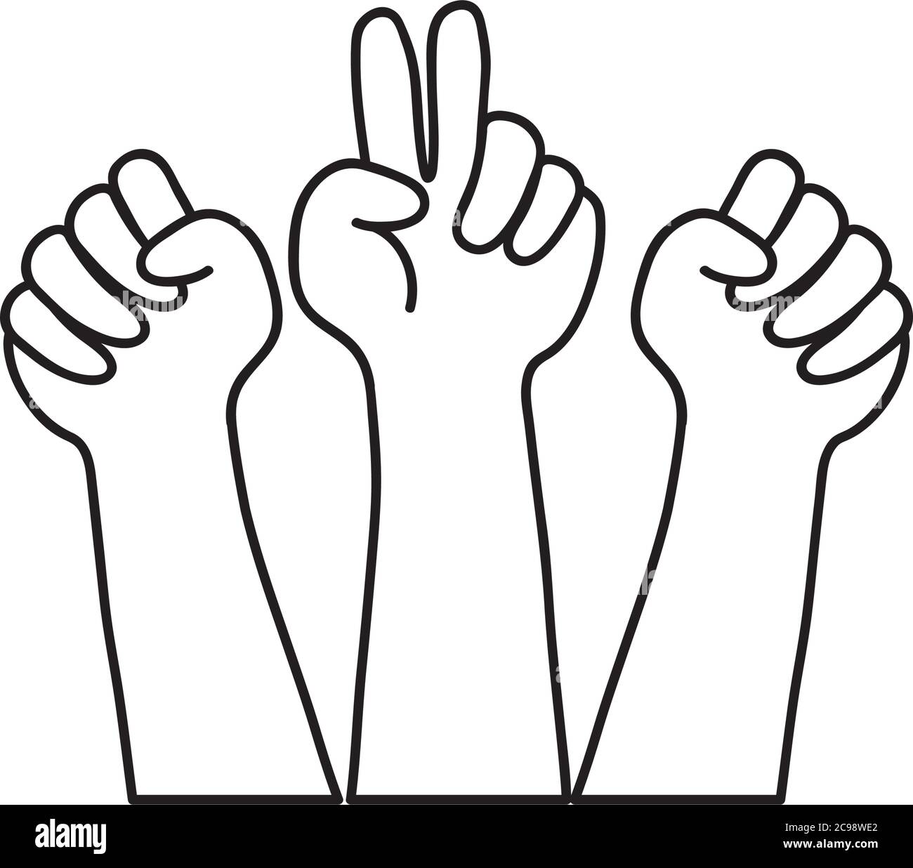 icon of hands with protesting gestures over white background, line style, vector illustration Stock Vector