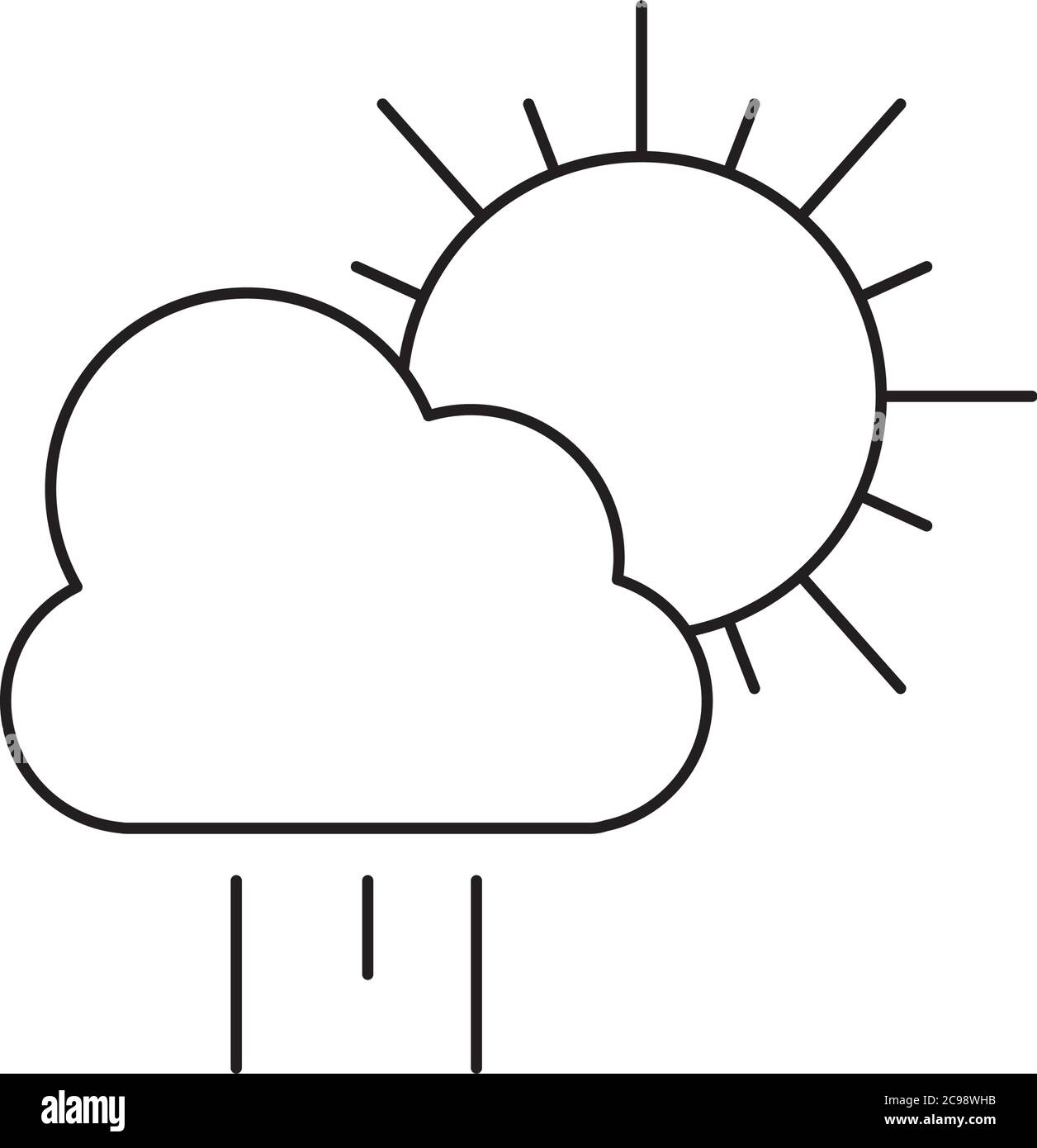 weather concept, rainy cloud and sun icon over white background, line ...