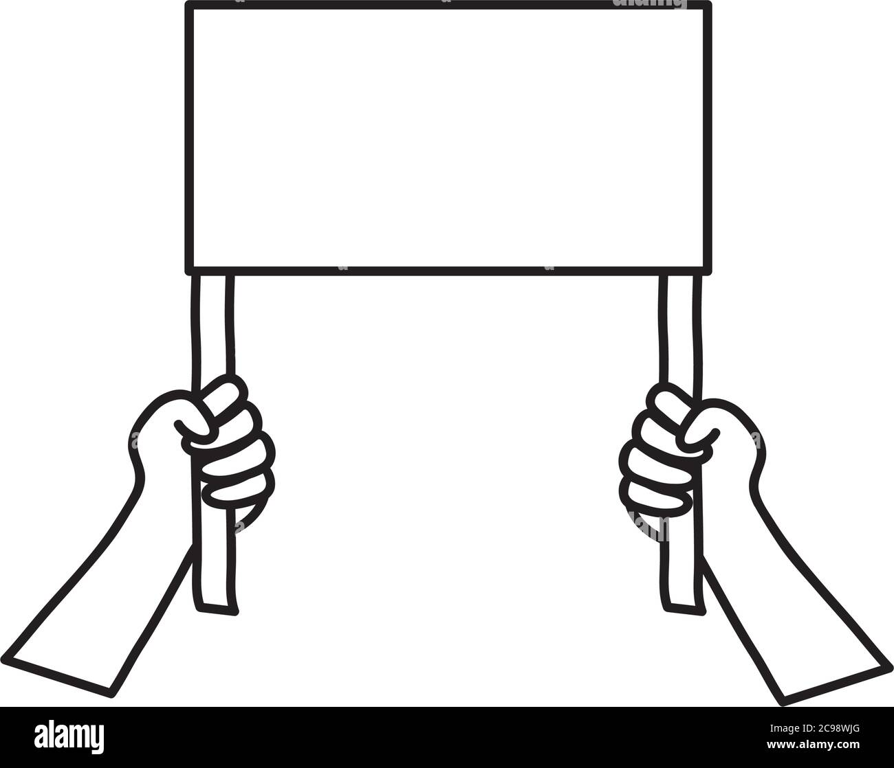 protest concept, hands holding a blank placard over white background ...