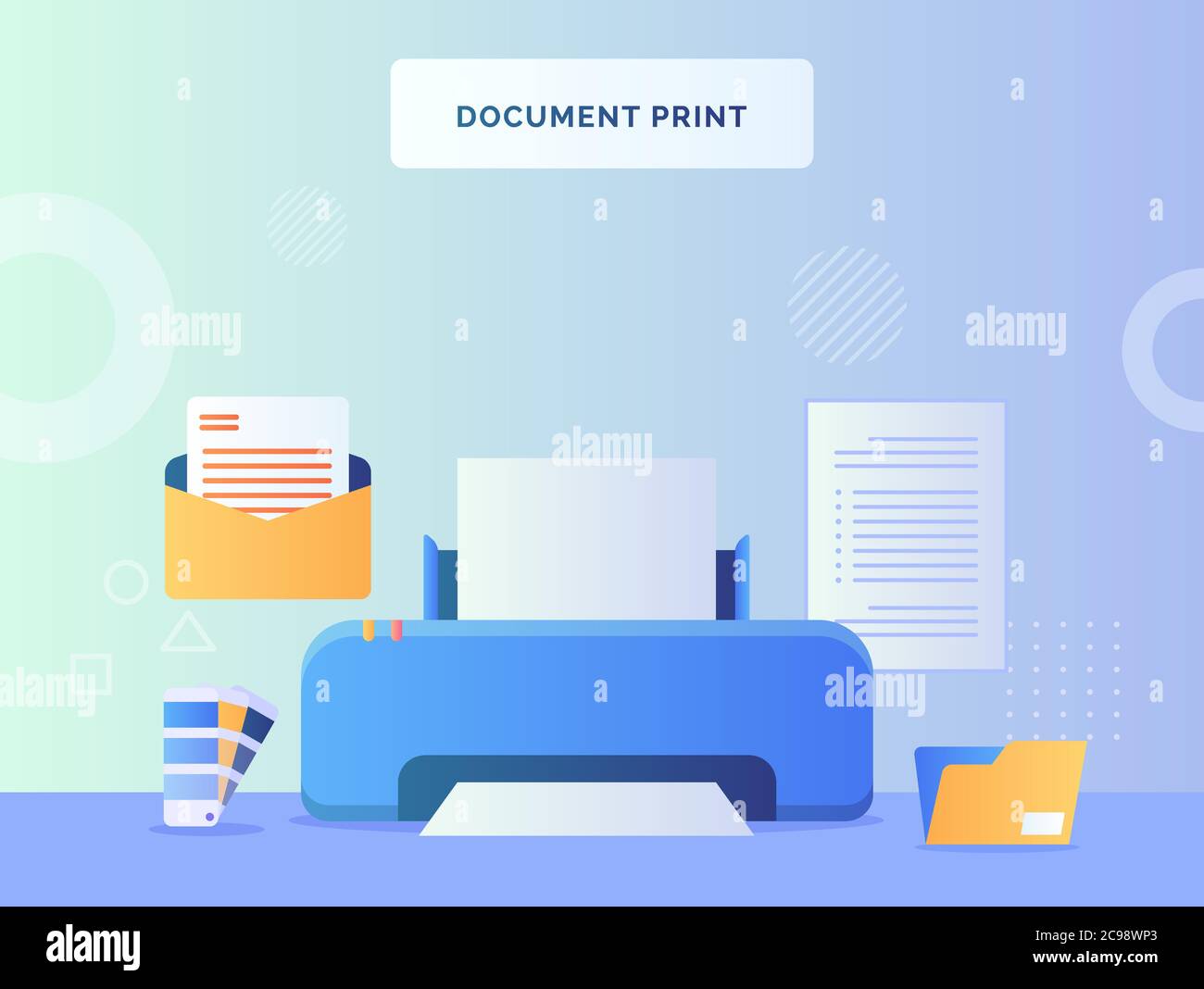 Document print on machine background of open mail file folder pallet