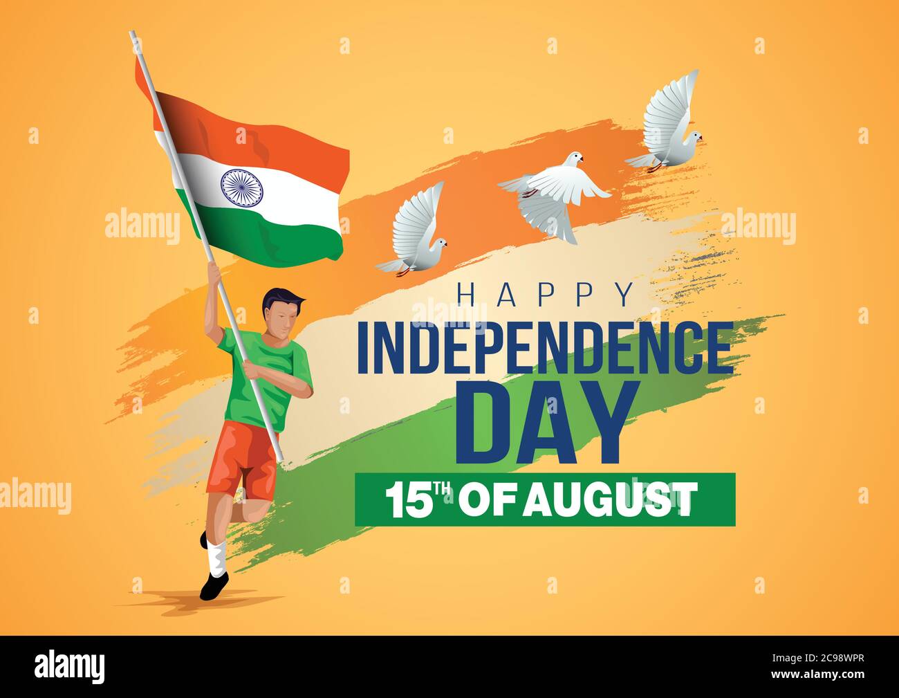 happy independence day India. vector illustration of Indian man with flag.poster, banner , template design Stock Vector