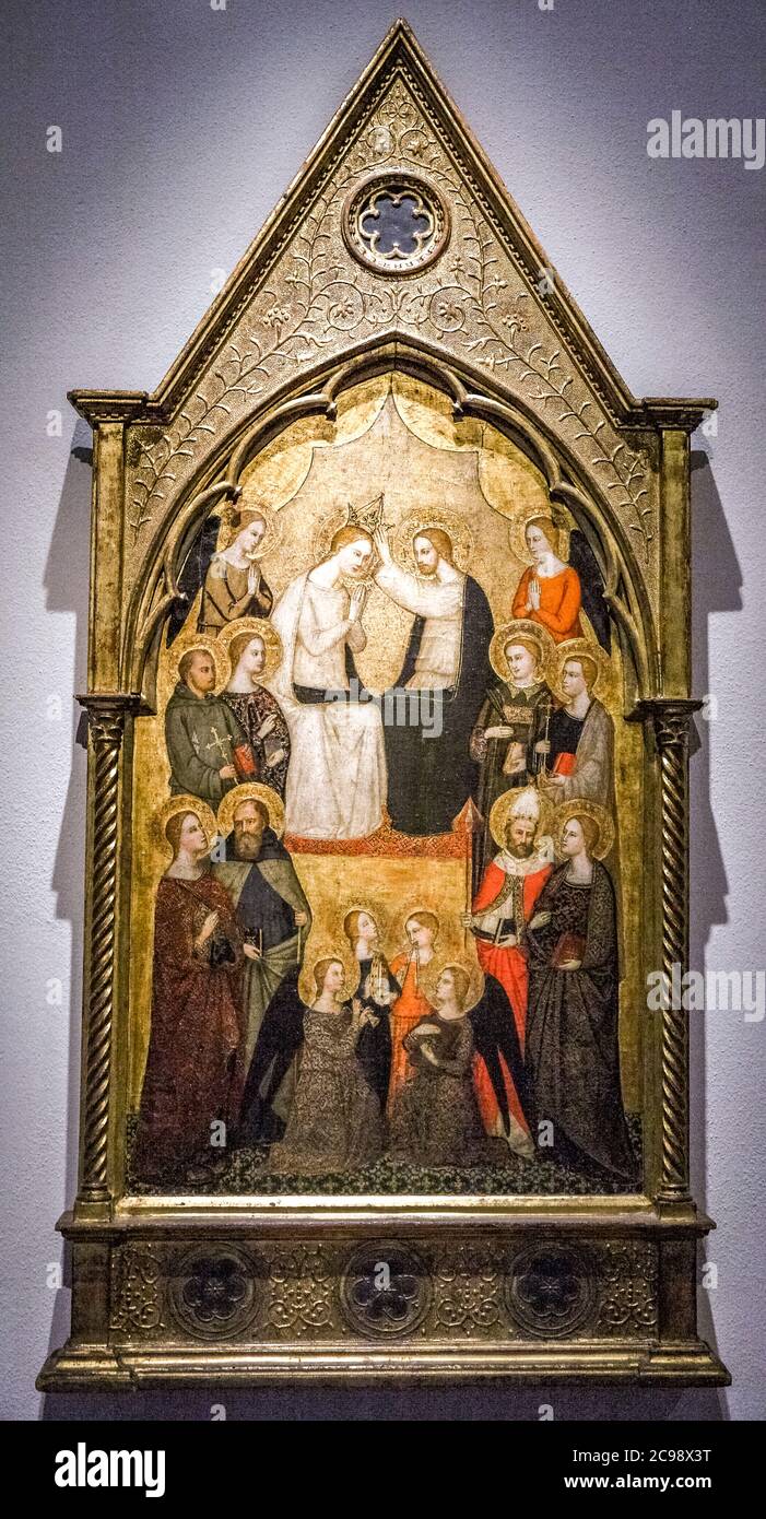 Italy Lombardy Milan Diocesan Museum -  Coronation of the Virgin between 8 Saints and six Angels: Master of the Madonna Lazzaroni: Sec: XIVSec: XIV Stock Photo