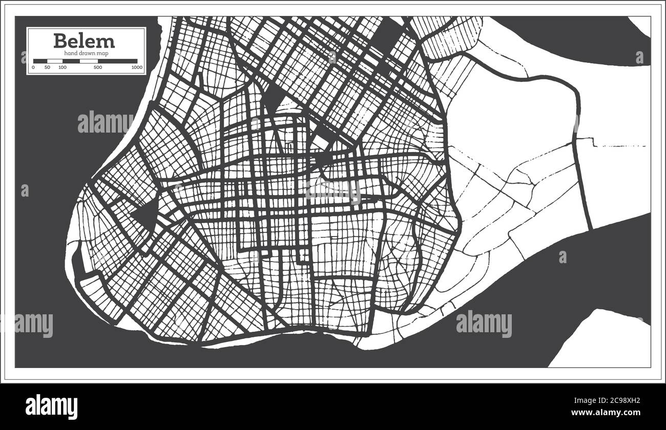 Belem Brazil City Map in Black and White Color in Retro Style. Outline