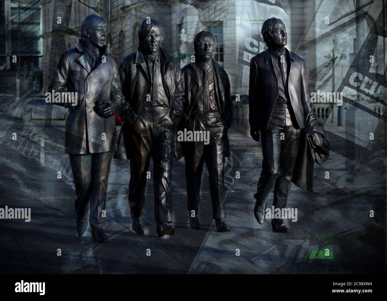 Beatles bronze at PierHead Liverpool Stock Photo