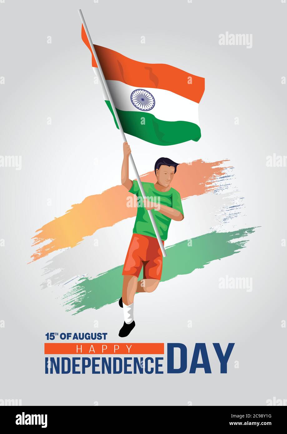 happy independence day India. vector illustration of Indian man with flag.poster, banner , template design Stock Vector