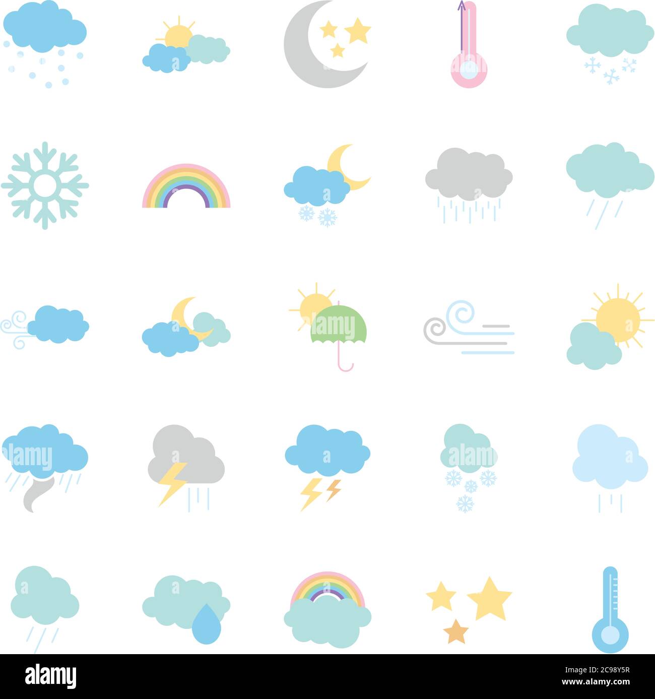 icon set of stars and weather over white background, flat style, vector ...