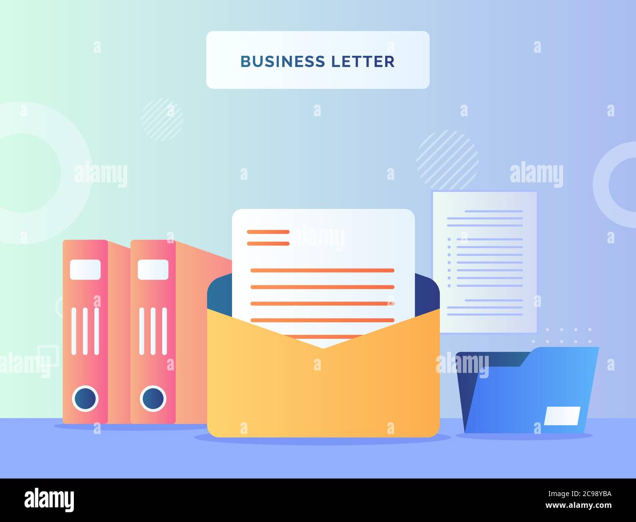 Business letter concept text paper in open envelope background of file folder file holder with flat style Stock Vector