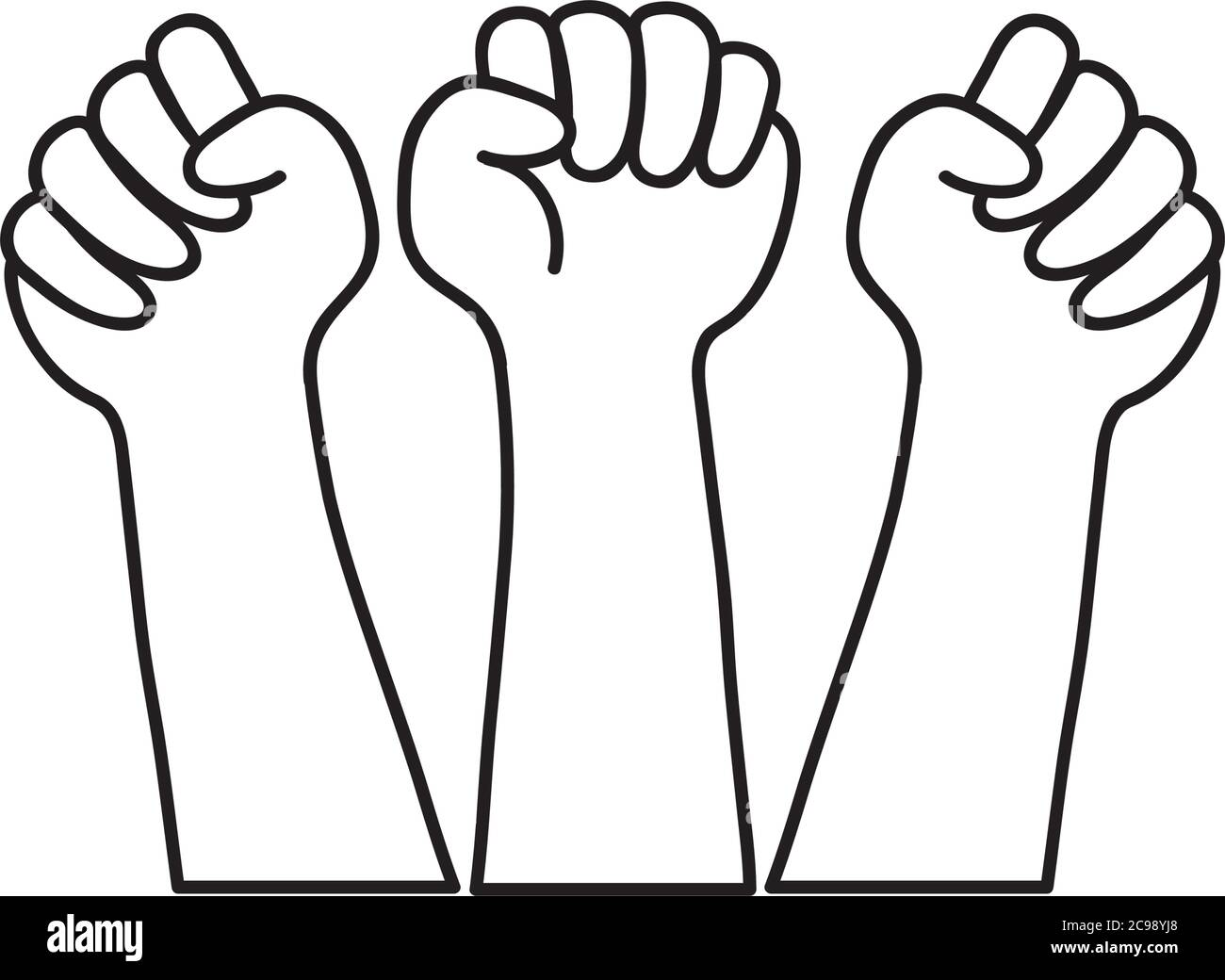 protesting concept, hands protesting over white background, line style, vector illustration Stock Vector
