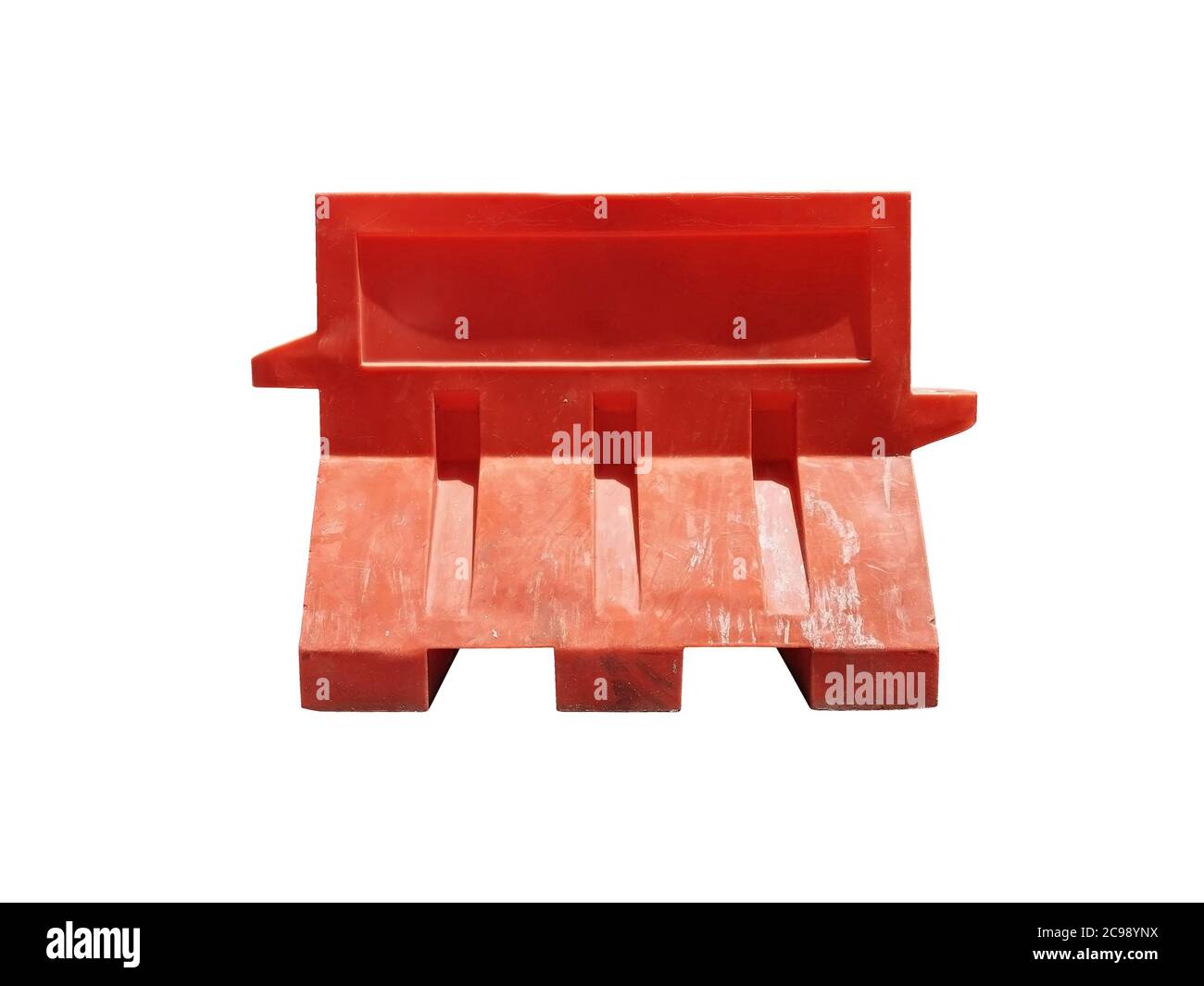 Orange PVC Traffic Barrier or Road Barrier isolated on white background with Clipping path. Stock Photo
