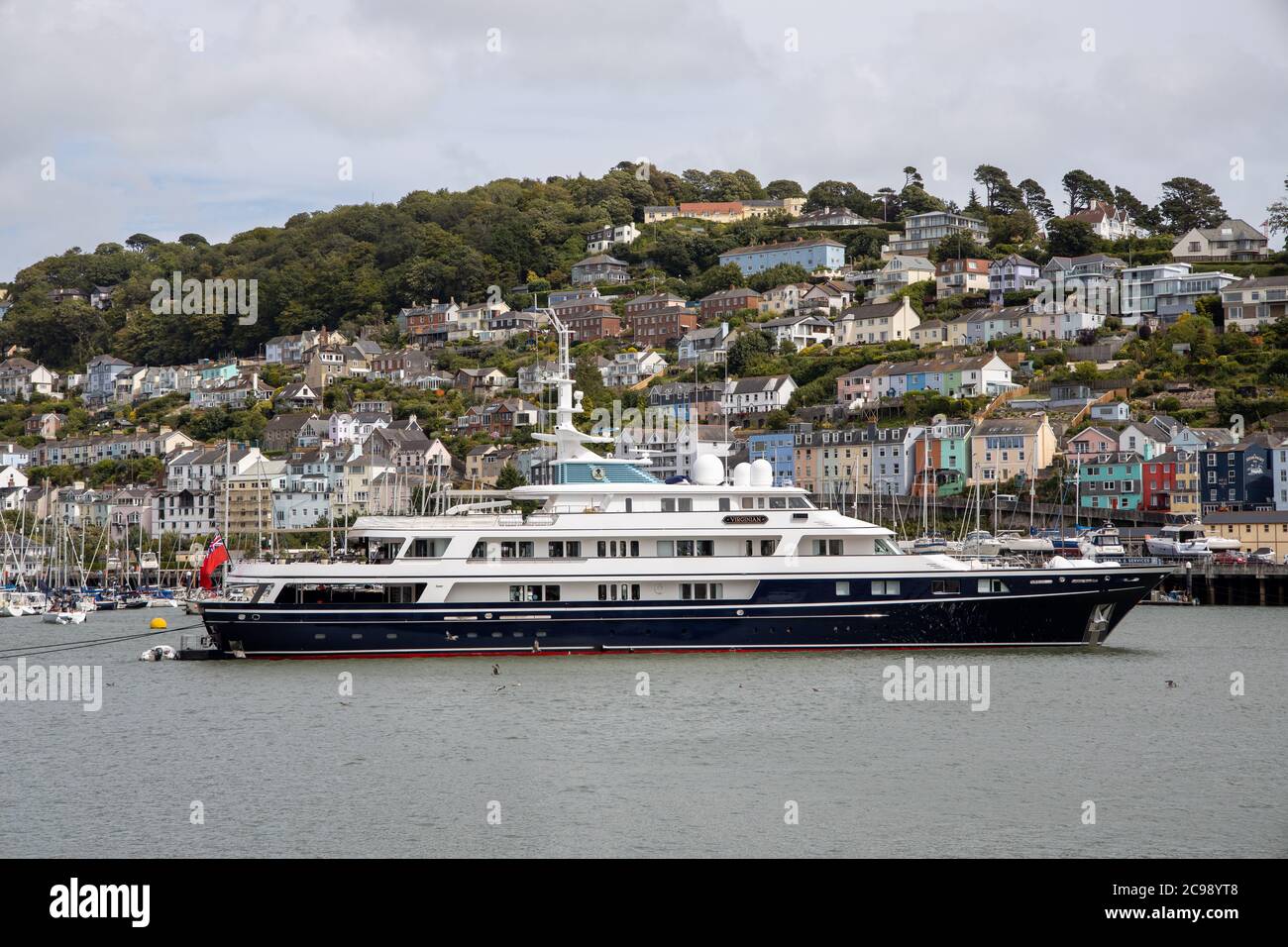 Virginian Superyacht, owned by Lord Anthony Bamford, moored in the River Dart, Dartmouth Stock Photo