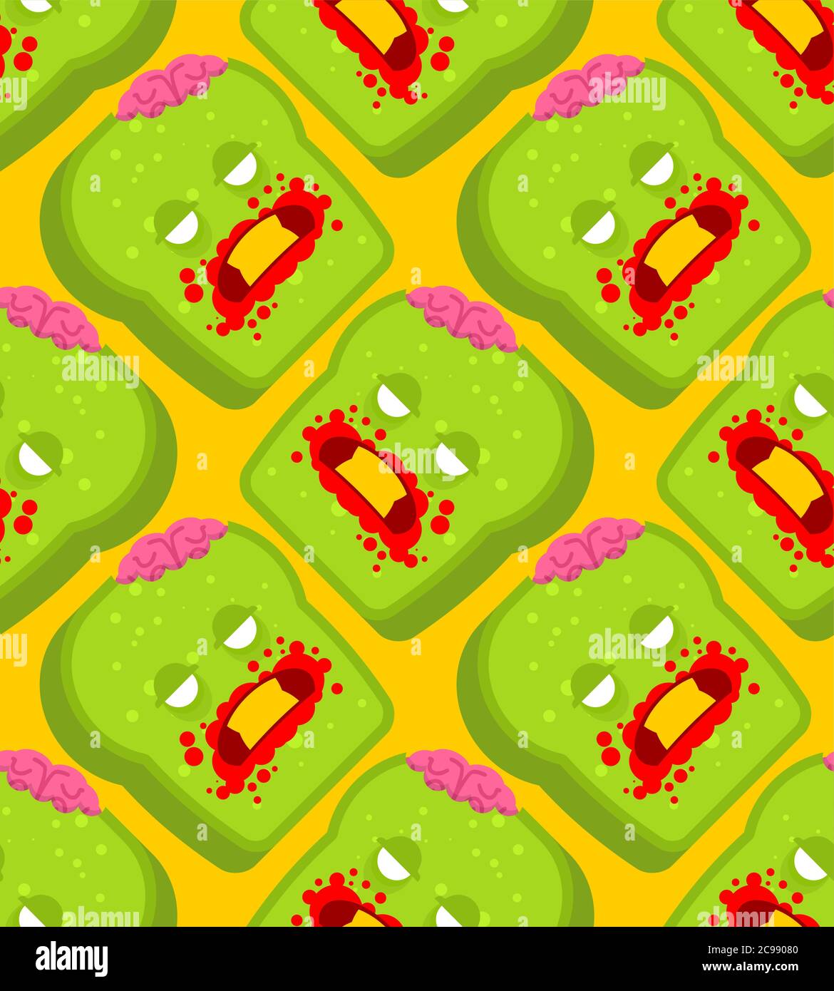 Zombie bread pattern seamless. Piece of green dead bread background Stock Vector