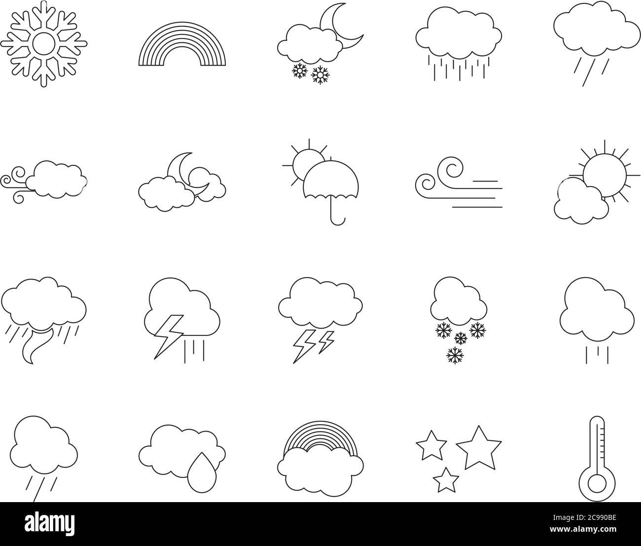 icon set of weather and clouds over white background, line style ...