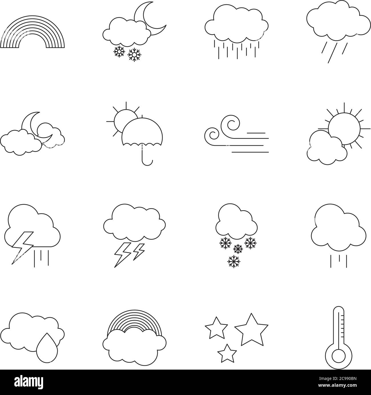 icon set of rainbow and weather over white background, line style ...