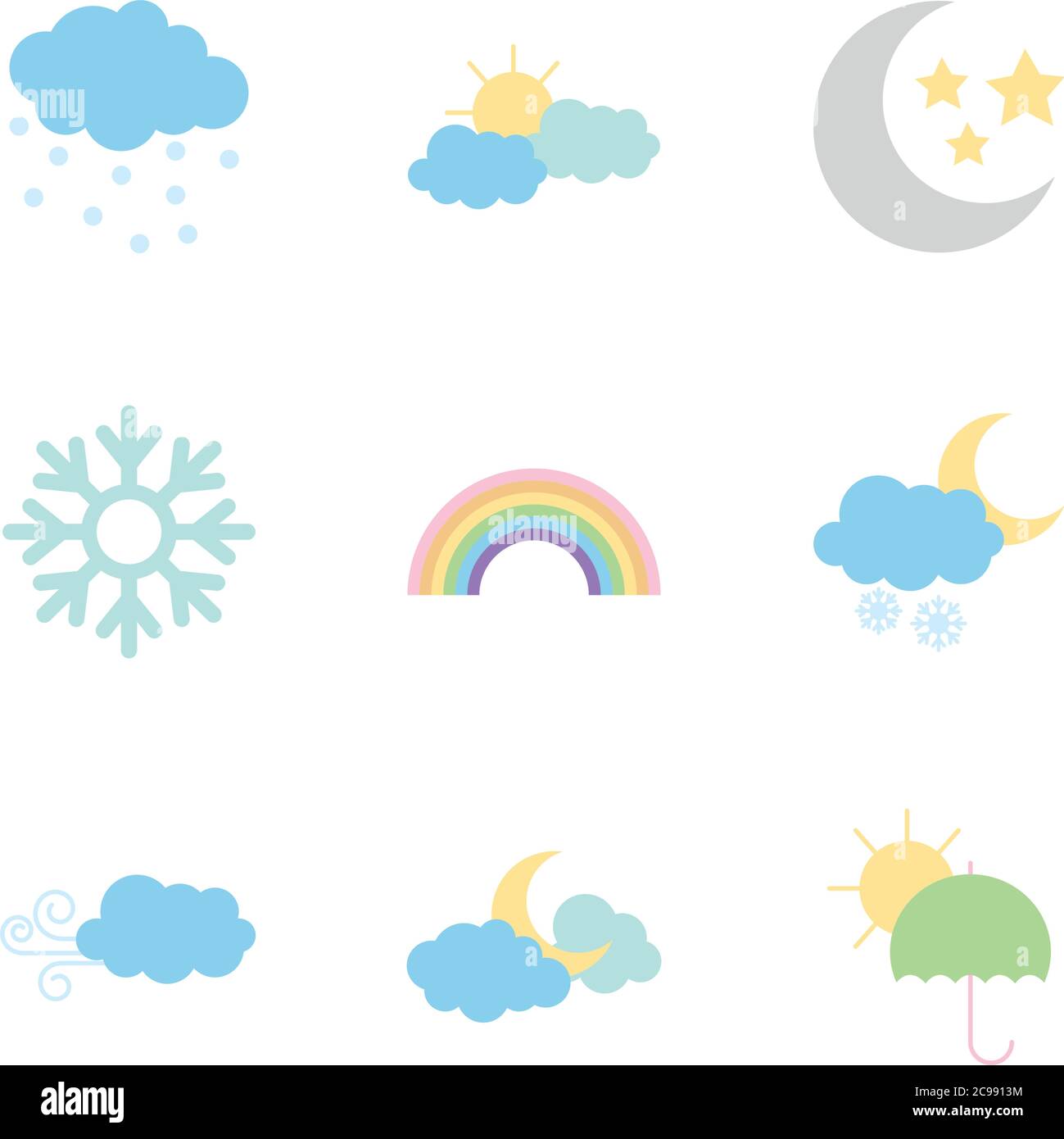 clouds and weather icon set over white background, flat style, vector ...