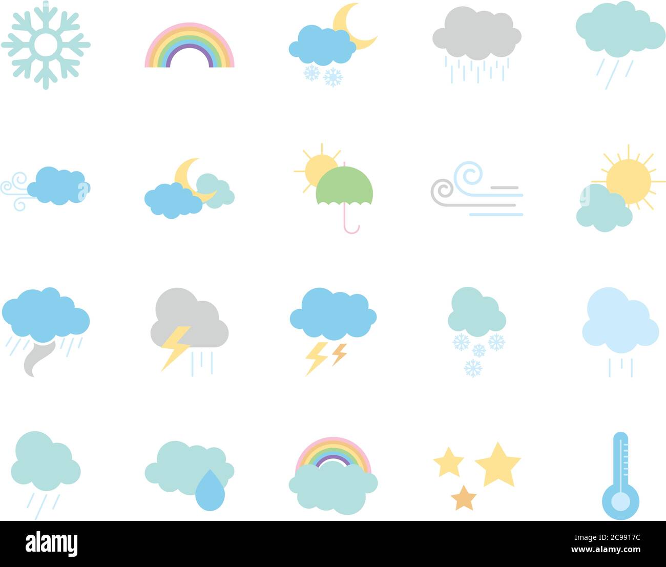 icon set of weather and clouds over white background, flat style ...