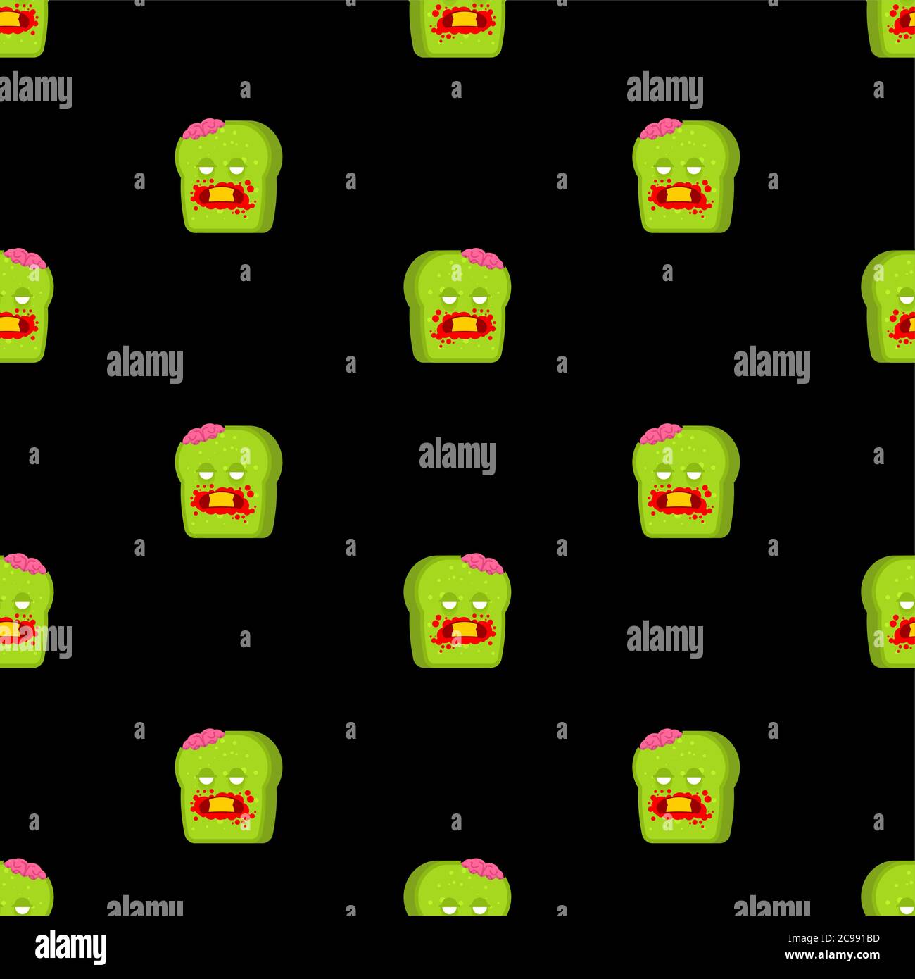 Zombie bread pattern seamless. Piece of green dead bread background Stock Vector