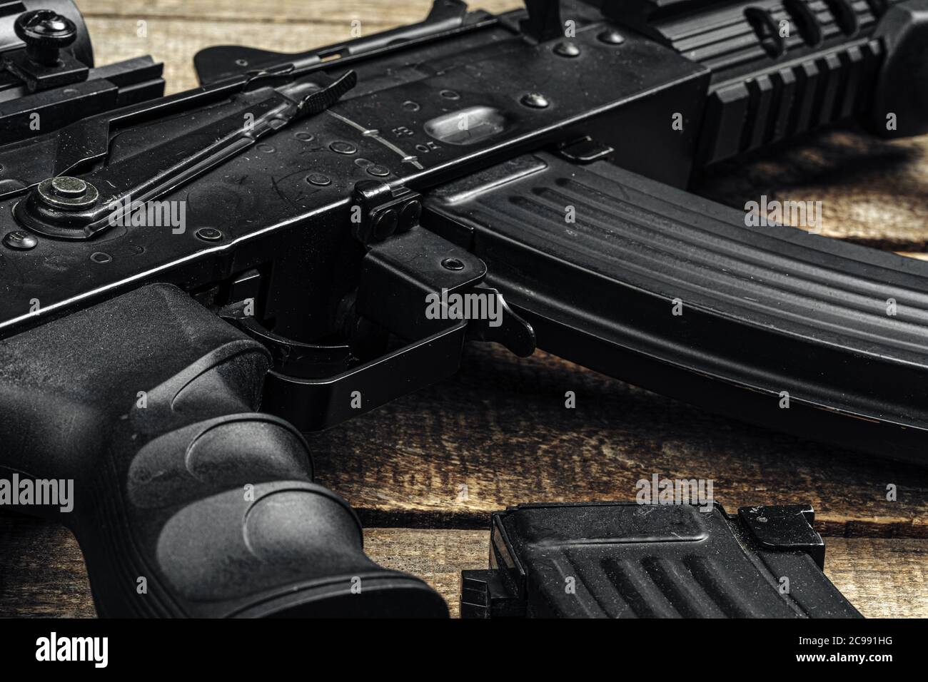 Russian automatic rifle Ak-47 close up, military weapon Stock Photo