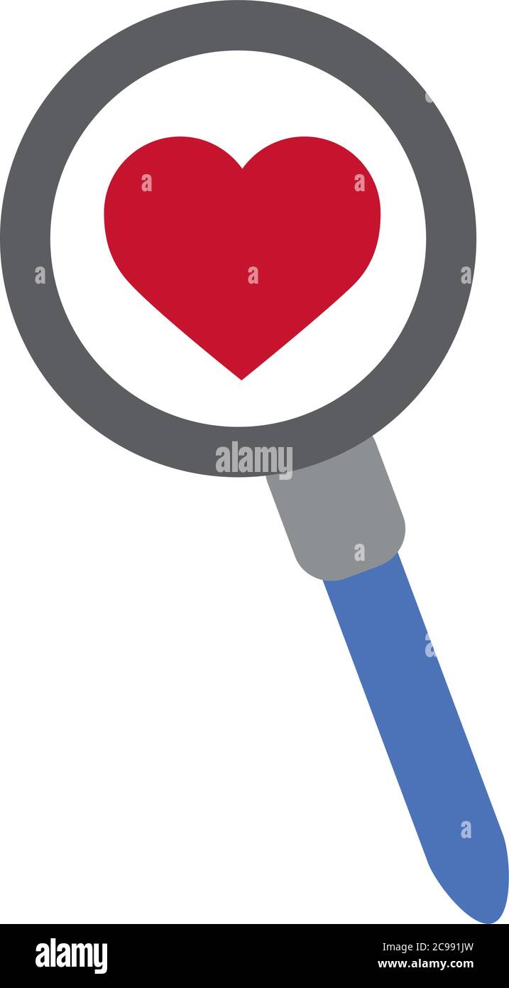 magnifier analysis love heart romantic feeling flat style icon vector ...