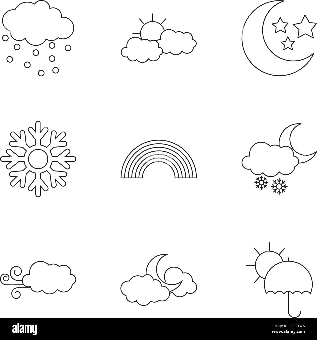 clouds and weather icon set over white background, line style, vector ...