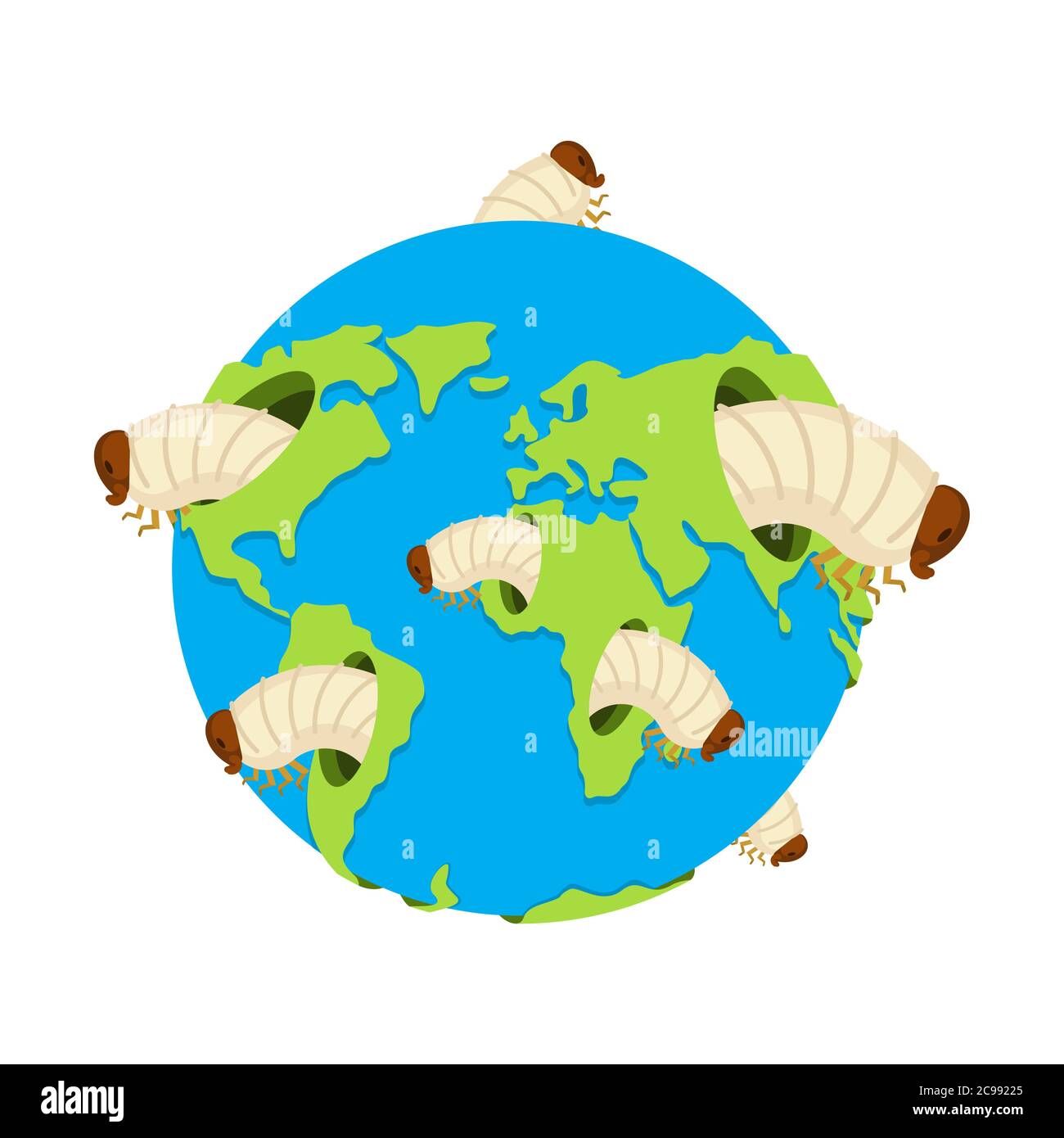 Planet earth and giant worms. Destruction of earth. vector illustration Stock Vector