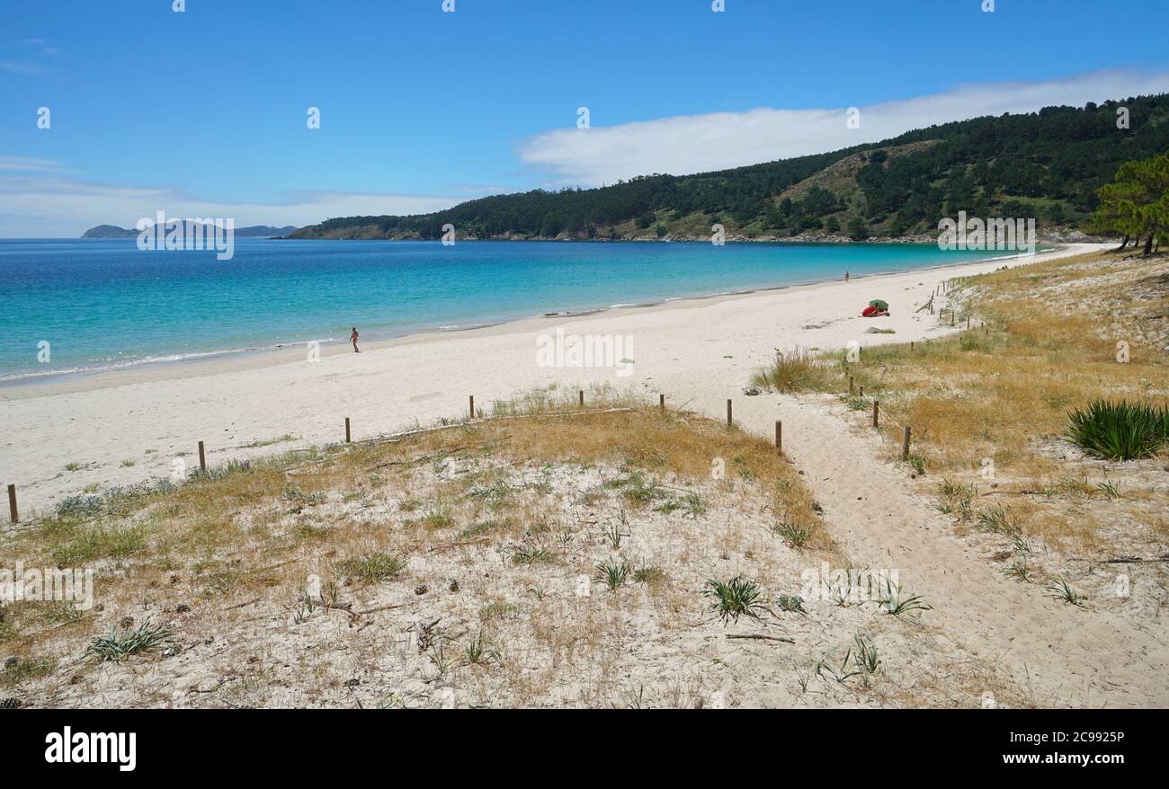 Pristine sandy beach in Galicia, Spain, Atlantic ocean, Praia de Barra, Cangas de Morrazo, province of Pontevedra Stock Photo