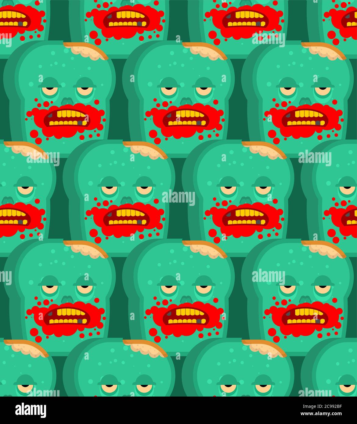 Zombie bread pattern seamless. Piece of green dead bread background Stock Vector