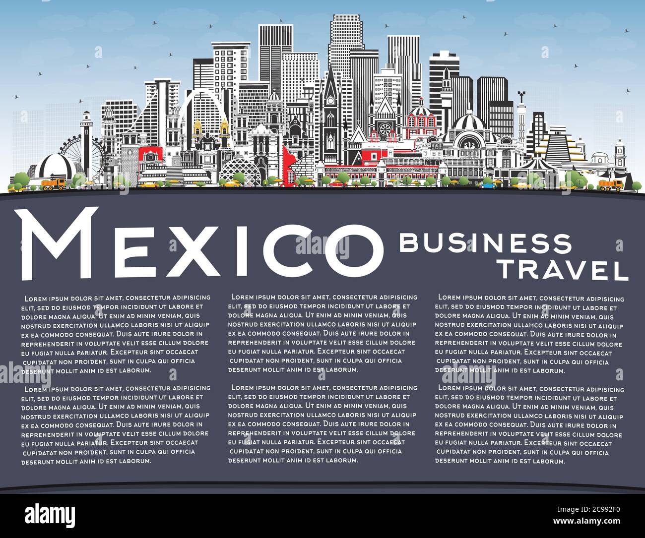 Mexico City Skyline with Gray Buildings, Blue Sky and Copy Space ...