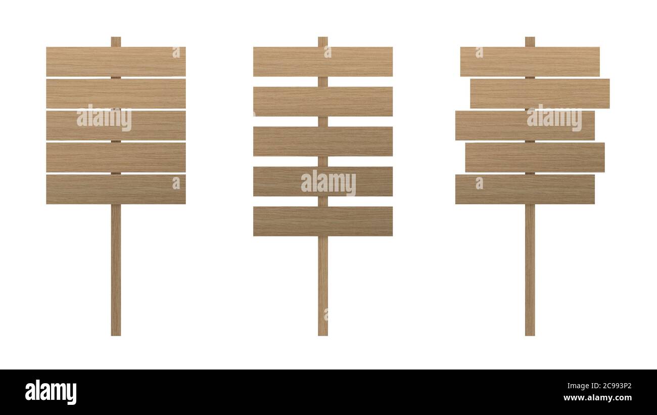Wood sign boards set isolated on white background with clipping path