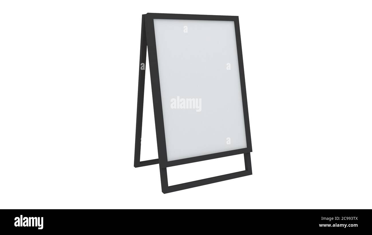 Display Stand or Stand Board or Sign Stand Wooden Drawing Board with black frame on white background with clipping path Stock Photo