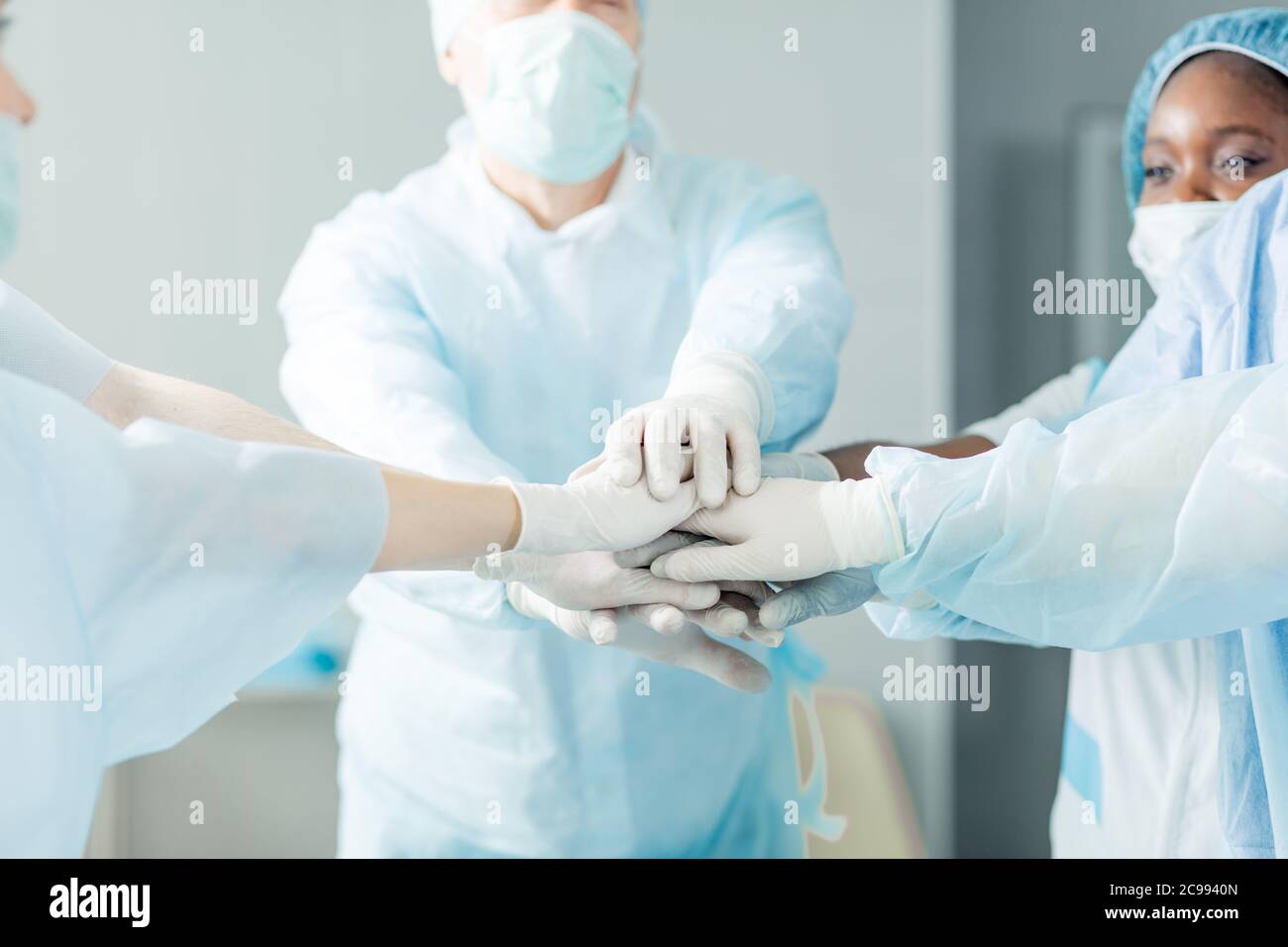 Doctors Unity Hand focus on doctors' hands. team and unity concept.close up cropped photo ...
