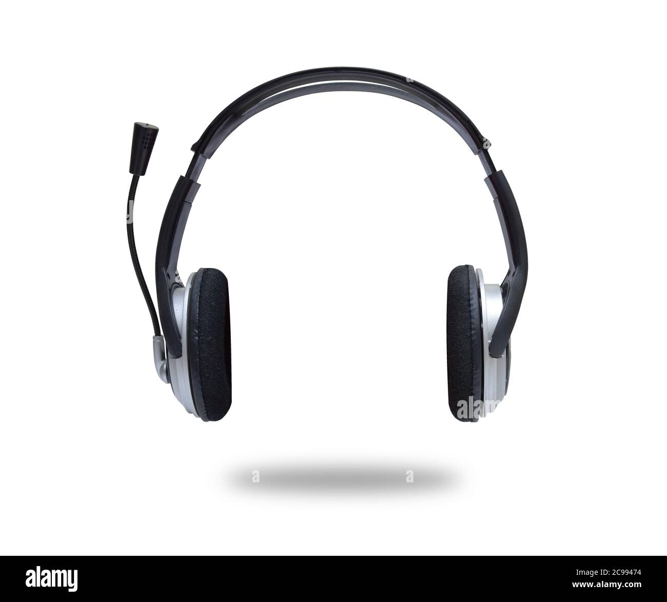 Front view of Over-Ear (full size) Headphones, Gamer or Call center headphone isolated on white background clipping path. Stock Photo