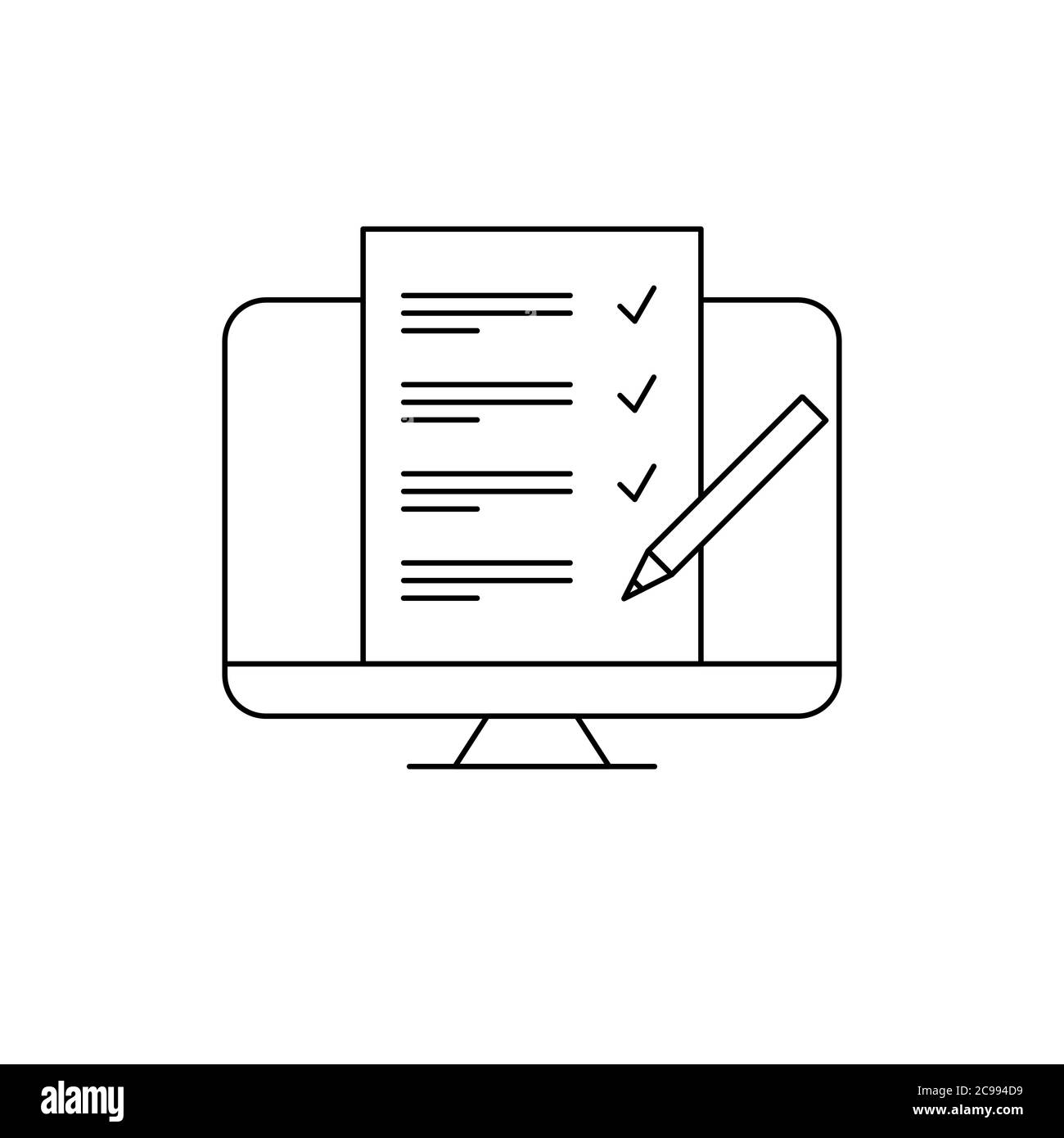 Online test or exam. Computer screen with quiz paper. Survey form on PC