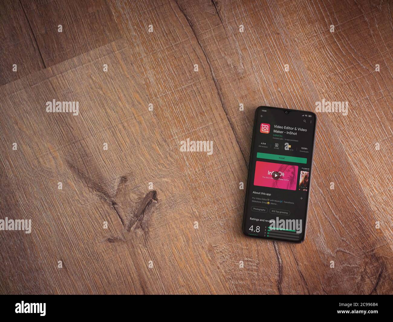 Lod Israel July 8 2020 Inshot Video Editor And Movie Maker App Play Store Page On The Display Of A Black Mobile Smartphone On Wooden Background Stock Photo Alamy