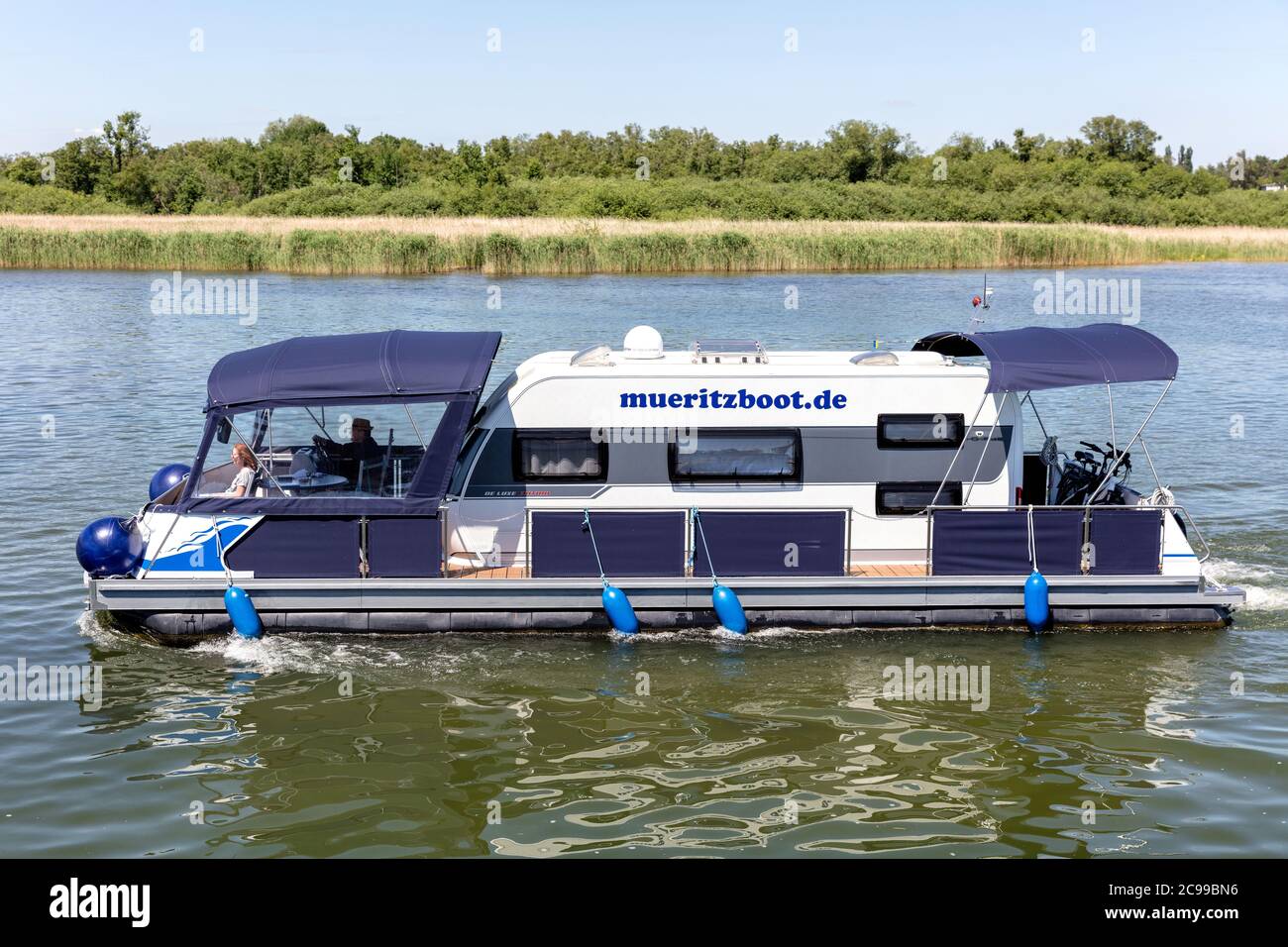 water camper of Müritzboot on the Lake Plau, Germany Stock Photo