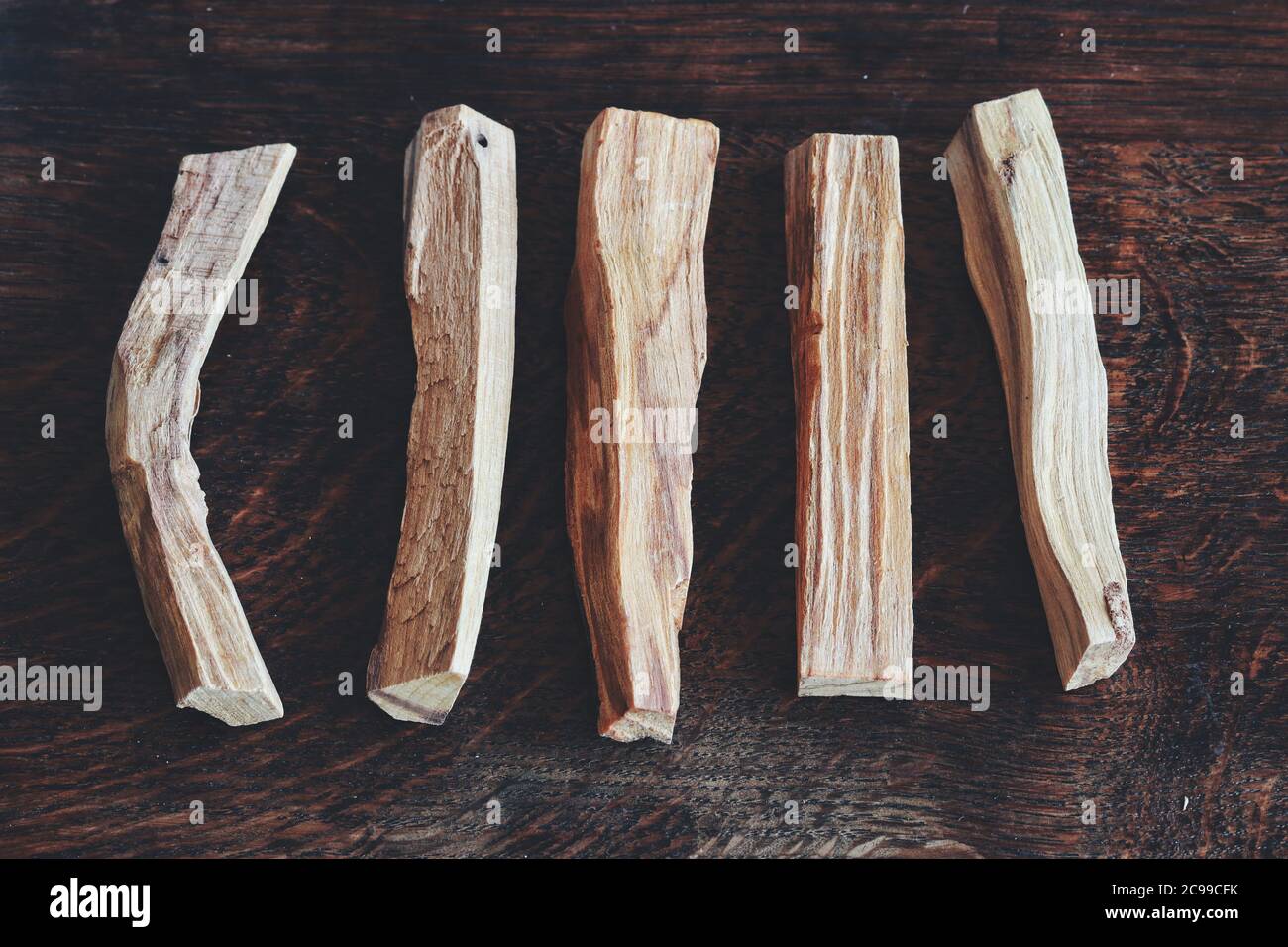 Flat lay of Palo Santo sticks from Bursera graveolens (holy wood) tree ...