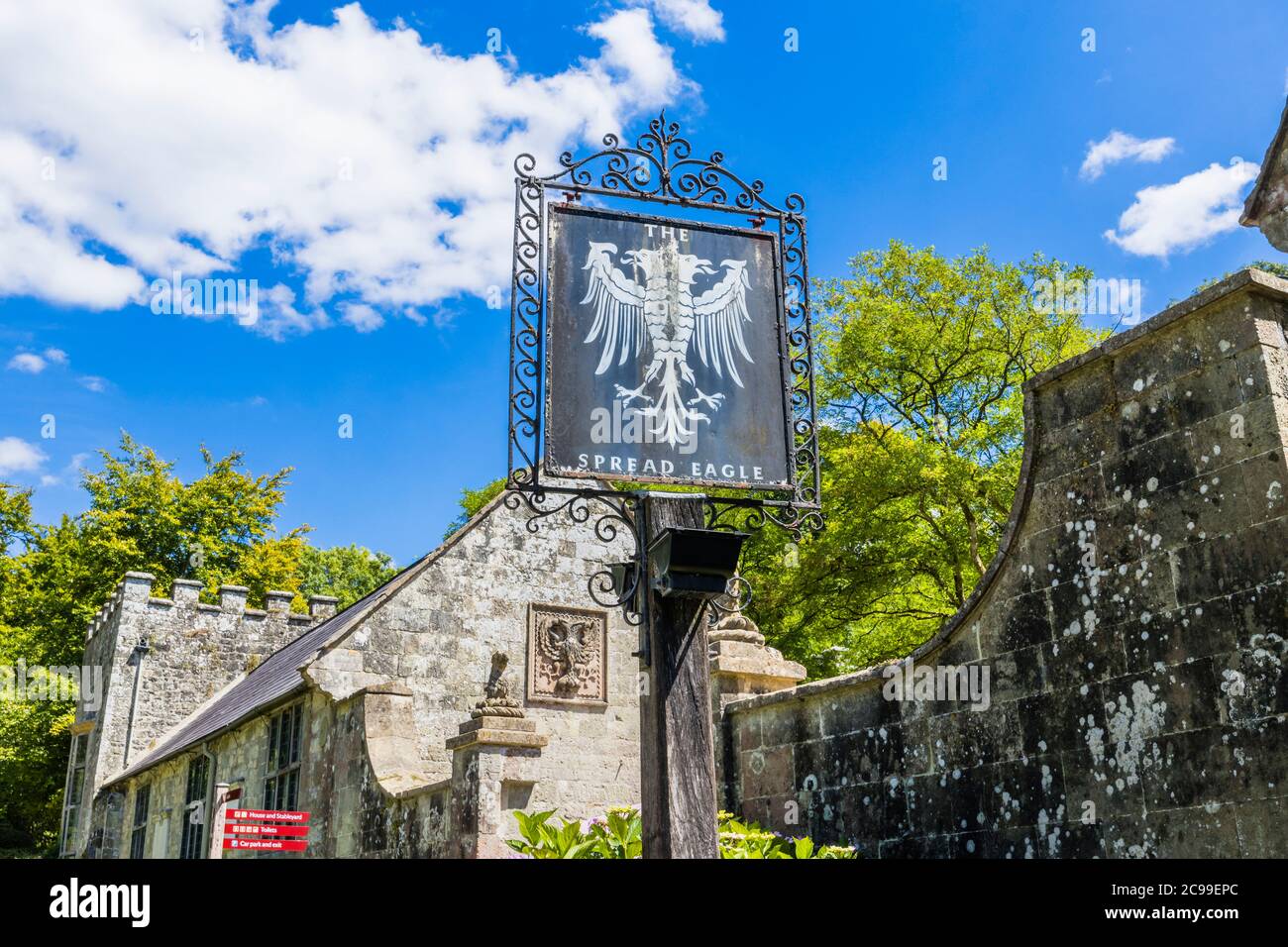 The Spread Eagle, a traditional country public house in Stourton, a small village near Stourhead, on the Wiltshire Somerset border, south-west England Stock Photo