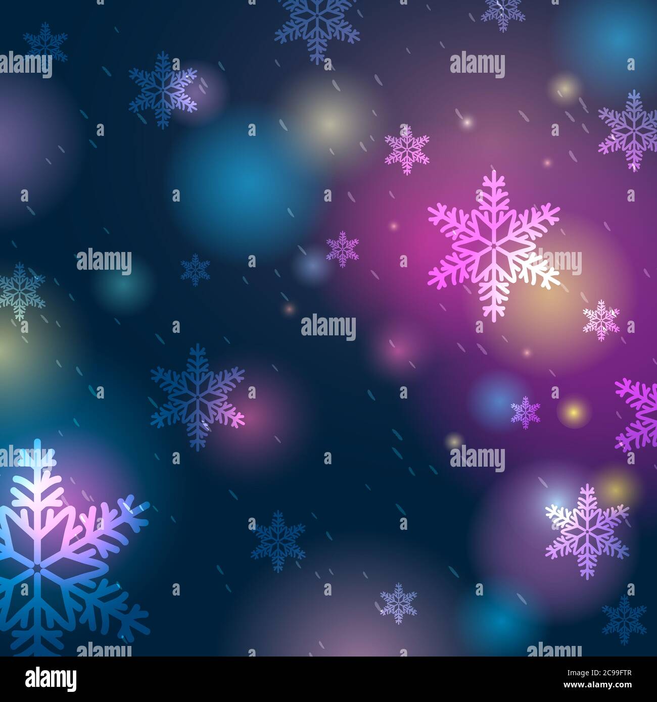 Bright blue background with bokeh and snowflakes, vector illustration ...