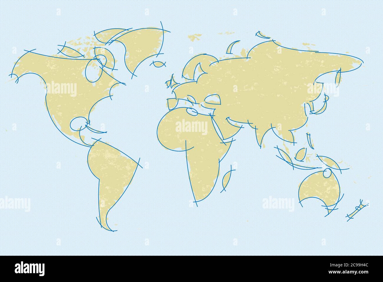 Vector Illustration Antique World Map Bordered By Curved Lines Stock