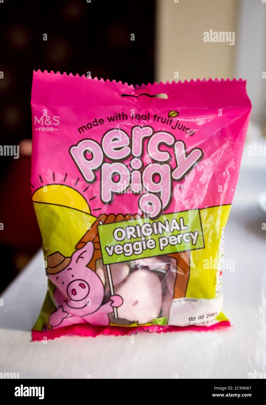 M&S Original Veggie Percy Pig sweets made with real fruit juice Stock Photo