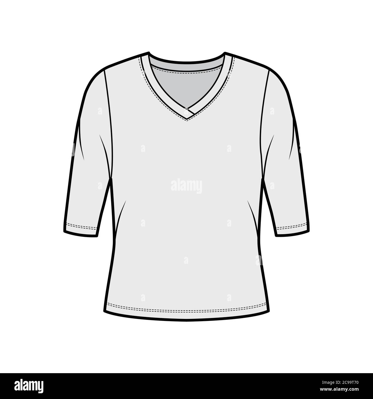 Download V Neck Jersey Sweater Technical Fashion Illustration With Elbow Sleeves Oversized Body Flat Outwear Apparel Template Front Grey Color Women Men Unisex Shirt Top Cad Mockup Stock Vector Image Art Alamy
