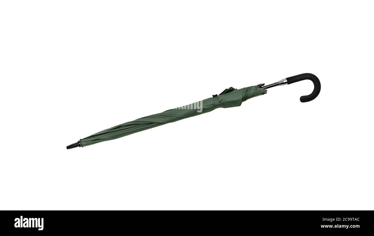 Large umbrella for rain and sun. Olive color umbrella isolate on a