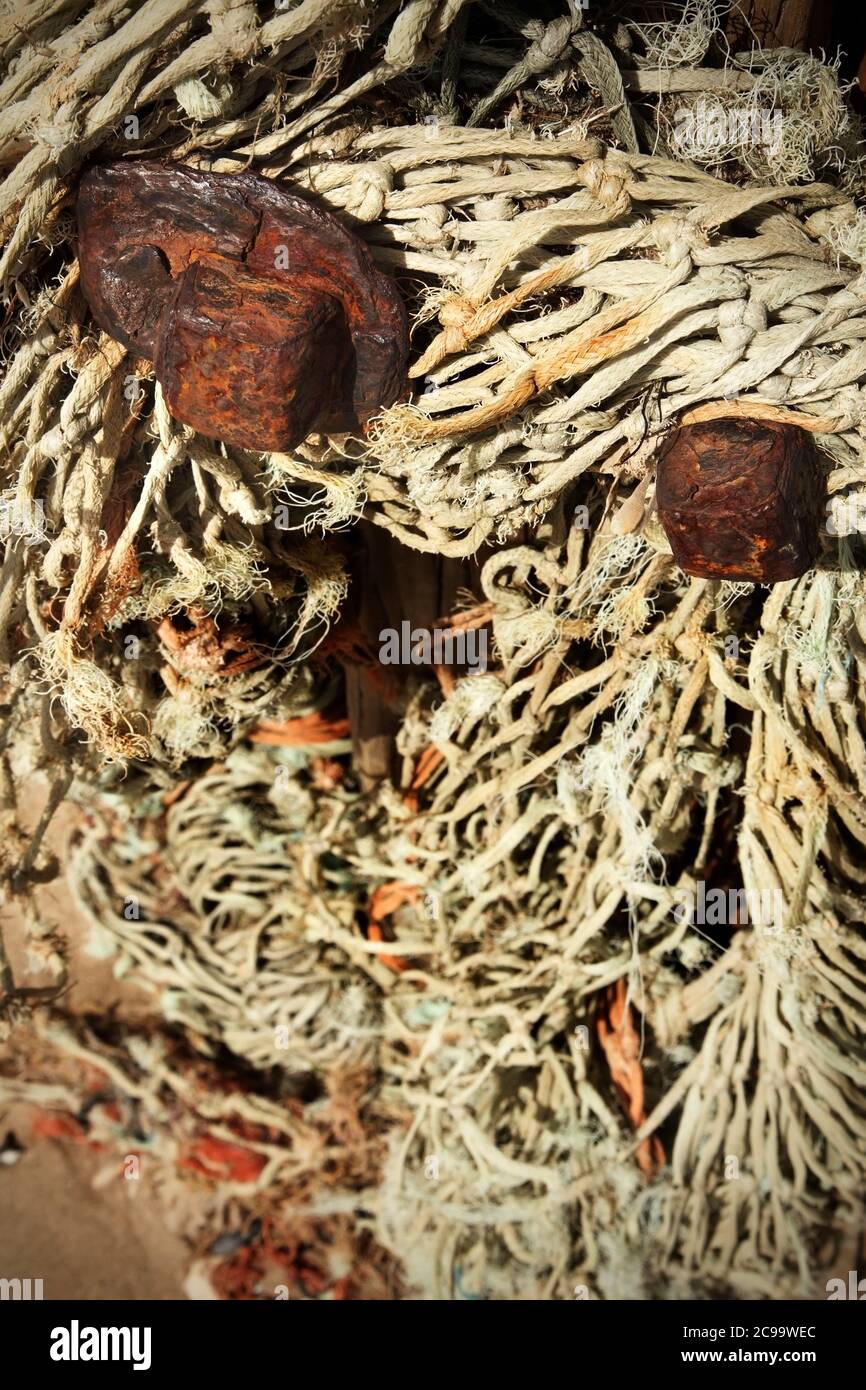 Old rope and fishing nets washed ashore at Spurn Point, near Kilnsea ...