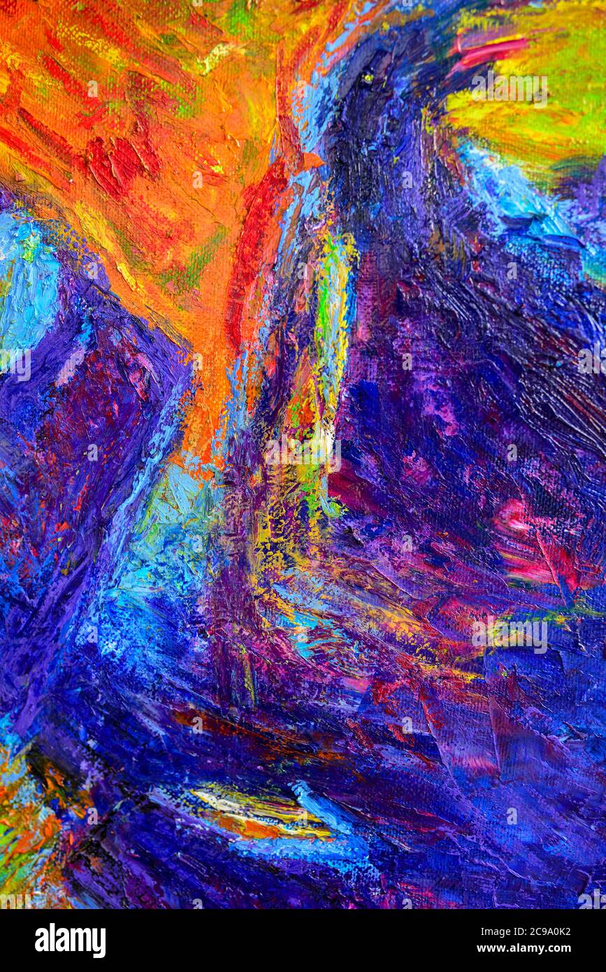 Painting. Oil on canvas. Abstract texture. Background art. Blue, green