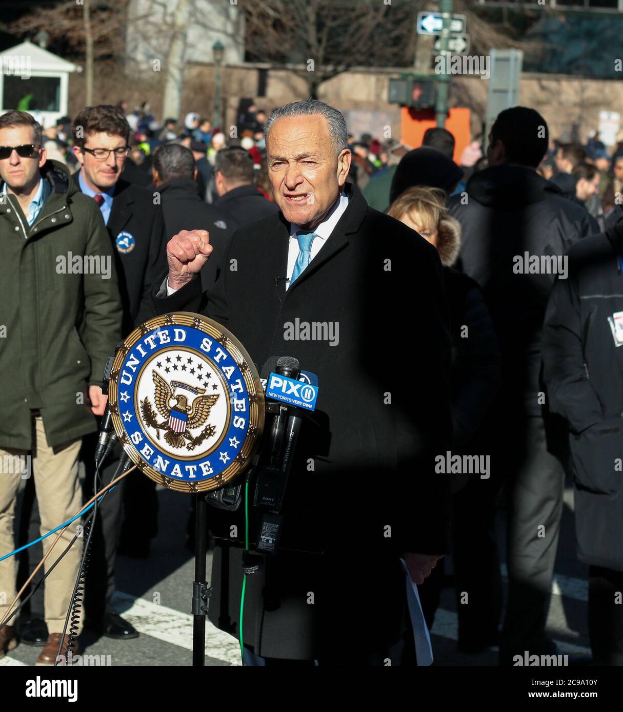 New York Senator Chuck Schumer in the streets of New York City Stock