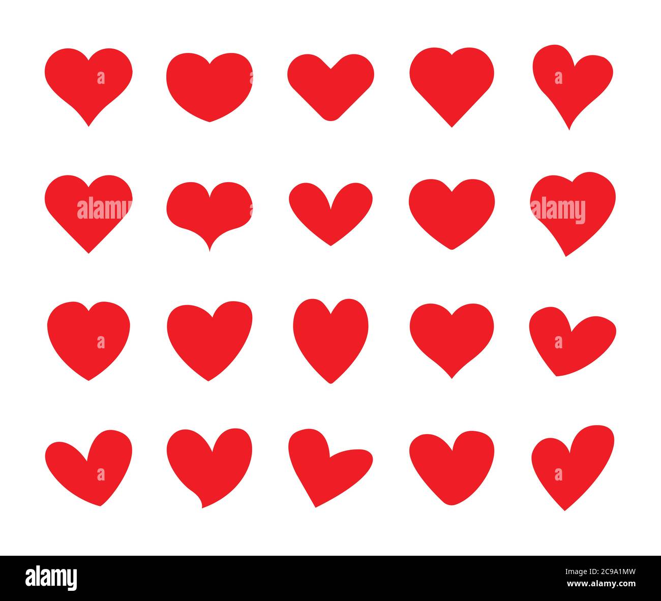 Love heart icon. Flat red heart silhouettes vector isolated on white ...