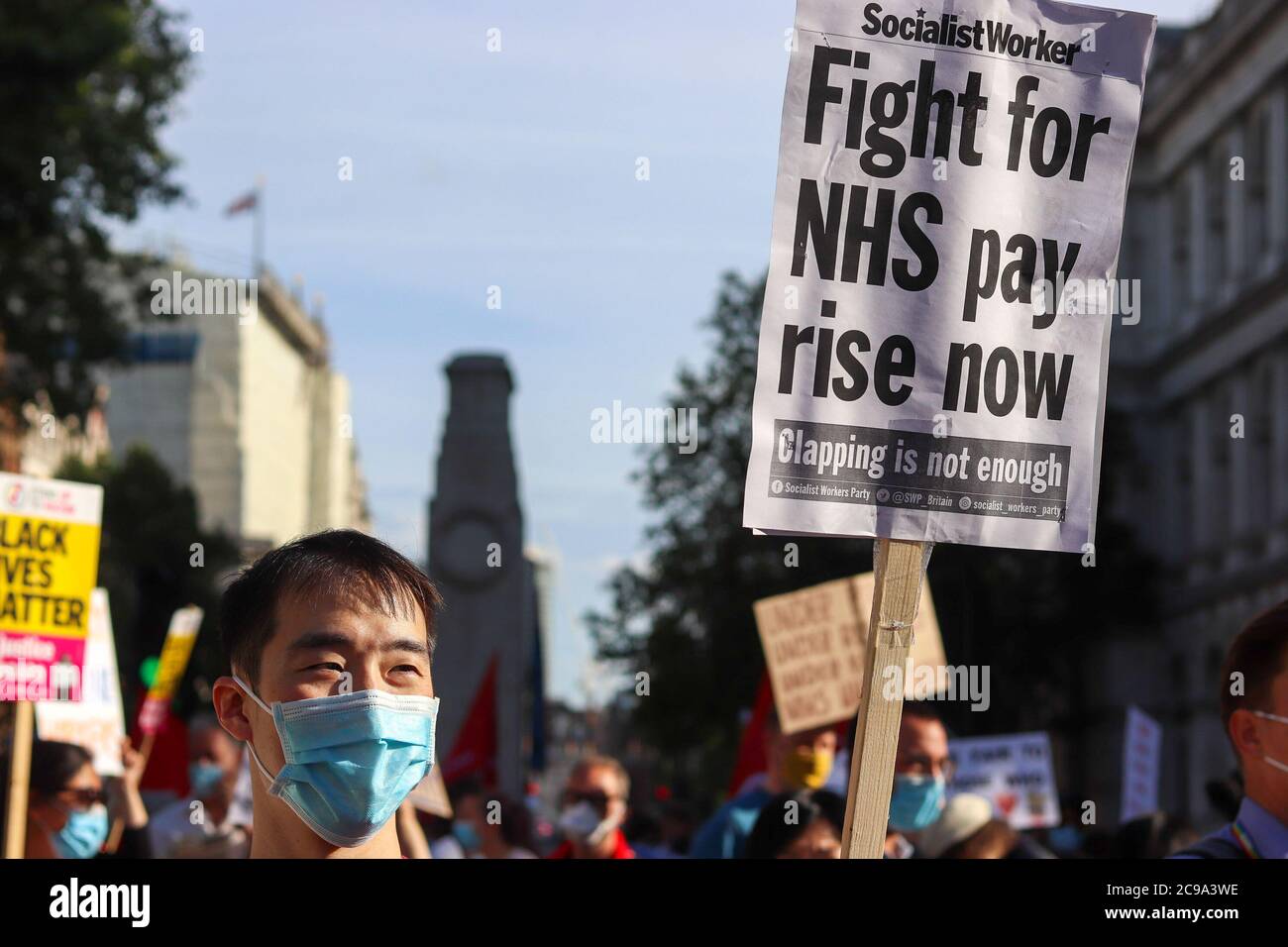 LONDON, ENGLAND, JULY 29 2020, NHS staff protest outside Downing Street ...