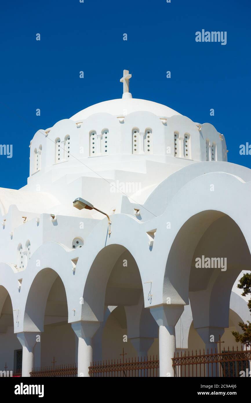 Dome of Orthodox Metropolitan Cathedral in Fira (Thera), Santorini, Greece Stock Photo