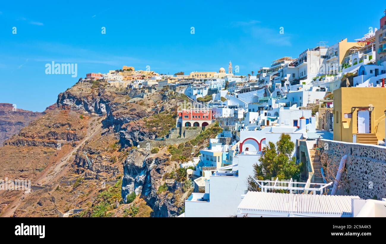 Panorama of of Fira town in Santorini Island, Greece. Greek scenery Stock Photo